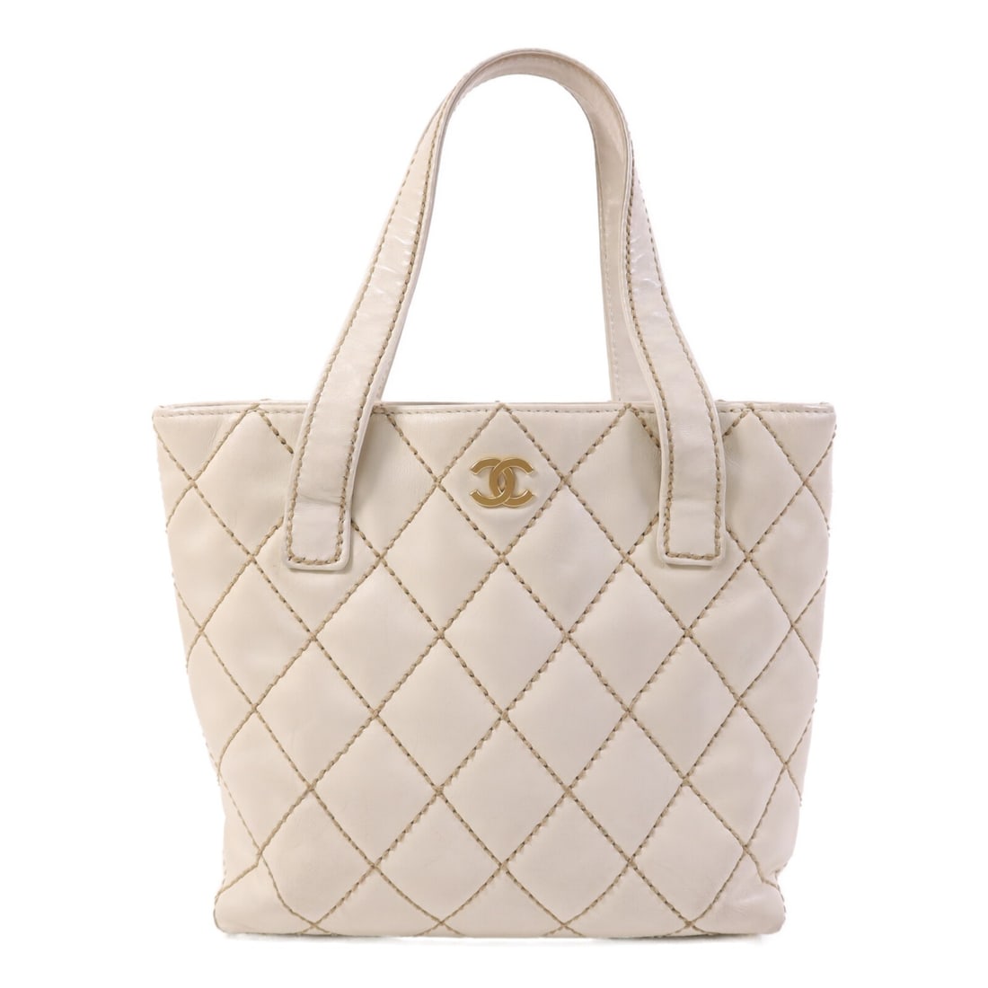 Chanel Vivian Tote Calfskin Leather Bag with CC and Gold Hardware Ivory: Chanel Vivian Tote Calfskin Leather Bag with CC and Gold Hardware Ivory This CHANEL Vivian tote bag is crafted from beige calfskin leather and features the iconic CC logo. The tote is designed in a re