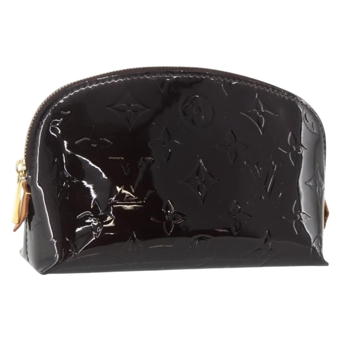 Louis Vuitton Amarante Vernis Cosmetic Pouch M91495 Patent Leather: Louis Vuitton Amarante Vernis Cosmetic Pouch M91495 Patent Leather This Louis Vuitton Monogram Vernis Pochette Cosmetic PM in Amarante is crafted from patent leather and features a compact, elegant de