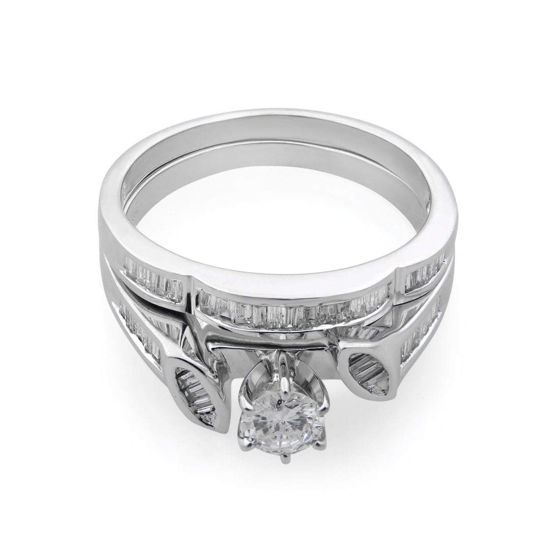 Rachel Koen 14K White Gold Engagement Ring Set 0.75Cttw Stackable: Rachel Koen 14K White Gold Engagement Ring Set 0.75Cttw Stackable This stunning two-piece engagement ring set from Rachel Koen is crafted in luxurious 14K white gold, featuring a beautifully designed 