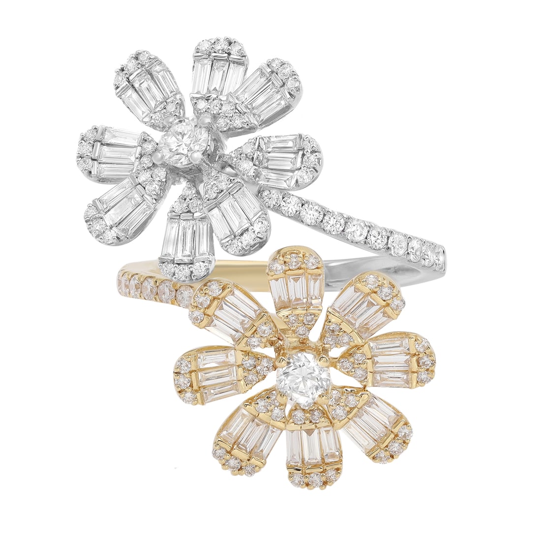 Rachel Koen 18K Gold Diamond Criss Cross Flower Ring 1.56Cttw Size 6.5: Rachel Koen 18K Gold Diamond Criss Cross Flower Ring 1.56Cttw Size 6.5 Elevate your style with this stunning Rachel Koen Diamond Criss Cross Flower Cocktail Ring, expertly crafted in 18K multi-tone go