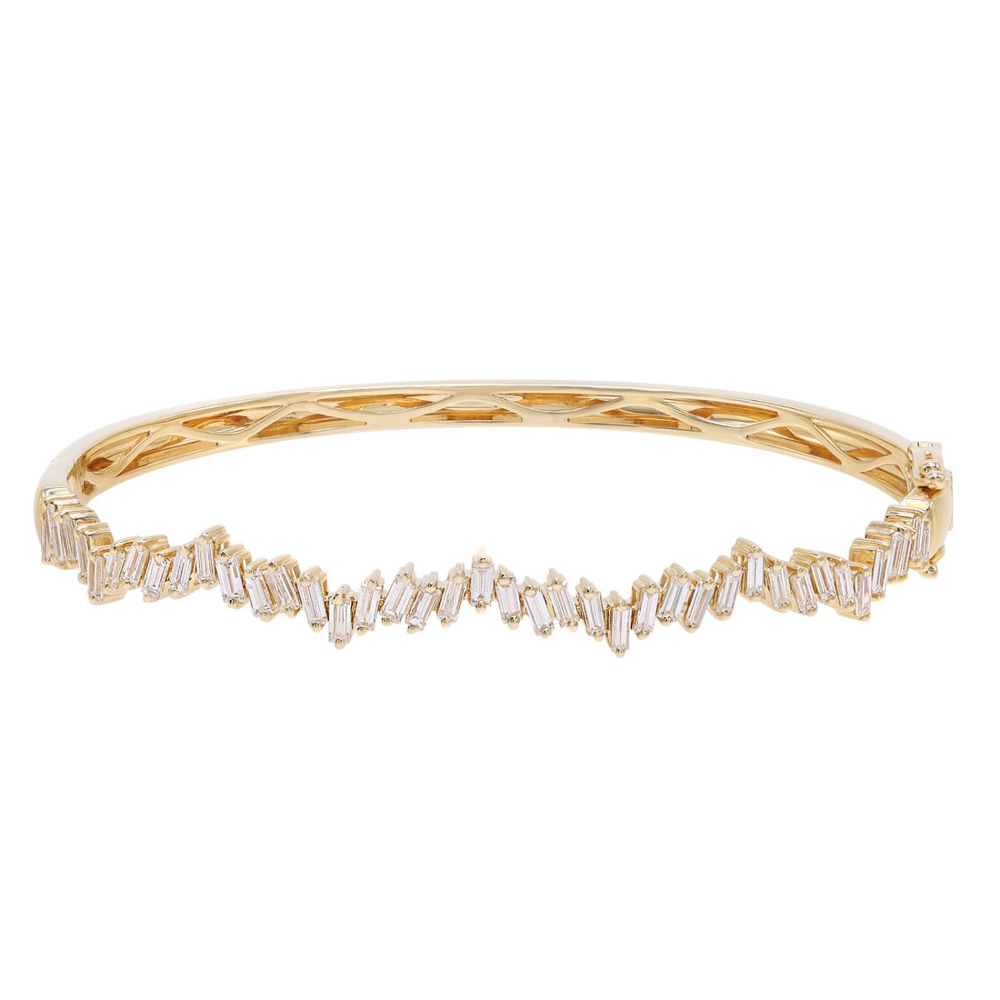 Rachel Koen 18K Yellow Gold Baguette Diamond Bangle Bracelet 1.60Cttw: Rachel Koen 18K Yellow Gold Baguette Diamond Bangle Bracelet 1.60Cttw Experience timeless elegance with this stunning bangle bracelet by Rachel Koen, crafted from luxurious 18K yellow gold. The bracel