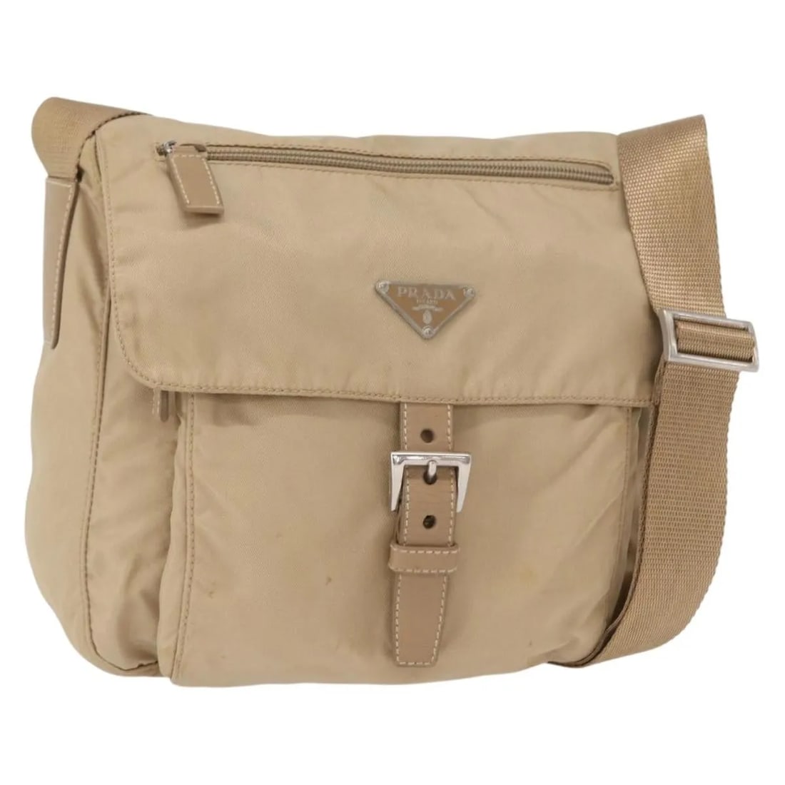Prada Tessuto Nylon Messenger Bag Beige with Buckle 22cm by 22cm by 10cm (1 of 18)