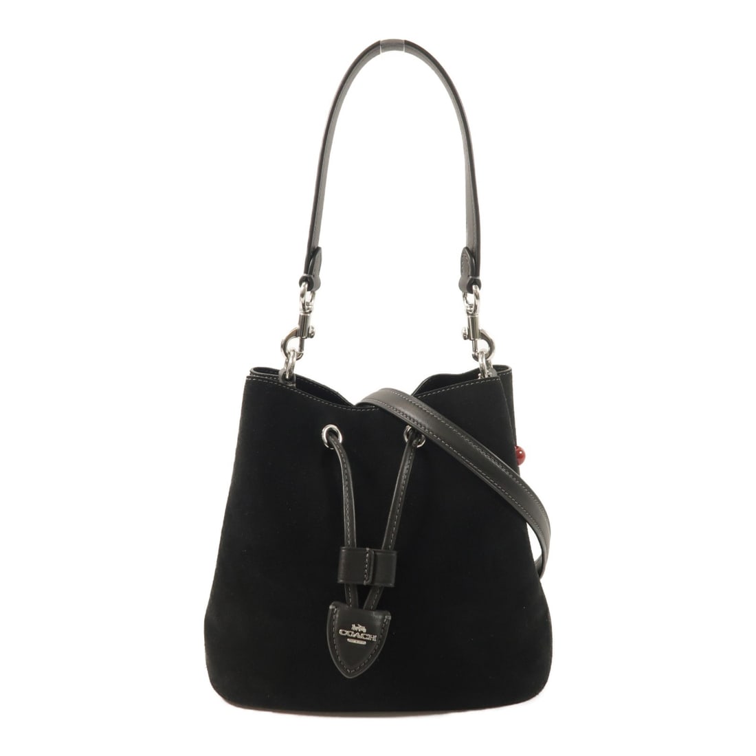 Coach Rowan Black Calfskin and Suede Two Way Shoulder Bucket Bag: Coach Rowan Black Calfskin and Suede Two Way Shoulder Bucket Bag This COACH Rowan Bucket Bag is a versatile 2-way shoulder bag crafted from black suede and calfskin leather. Designed for women, it fea