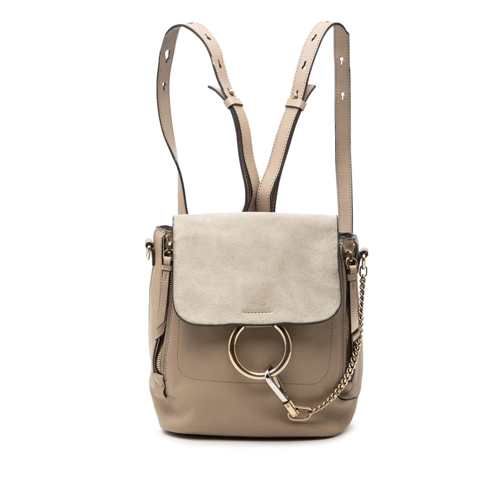 Chloe Faye Small Brown Leather Backpack: Chloe Faye Small Brown Leather Backpack This Chloe Small Calfskin and Suede Faye Backpack is crafted in Italy and features a luxurious combination of leather and suede. The design includes adjustable 
