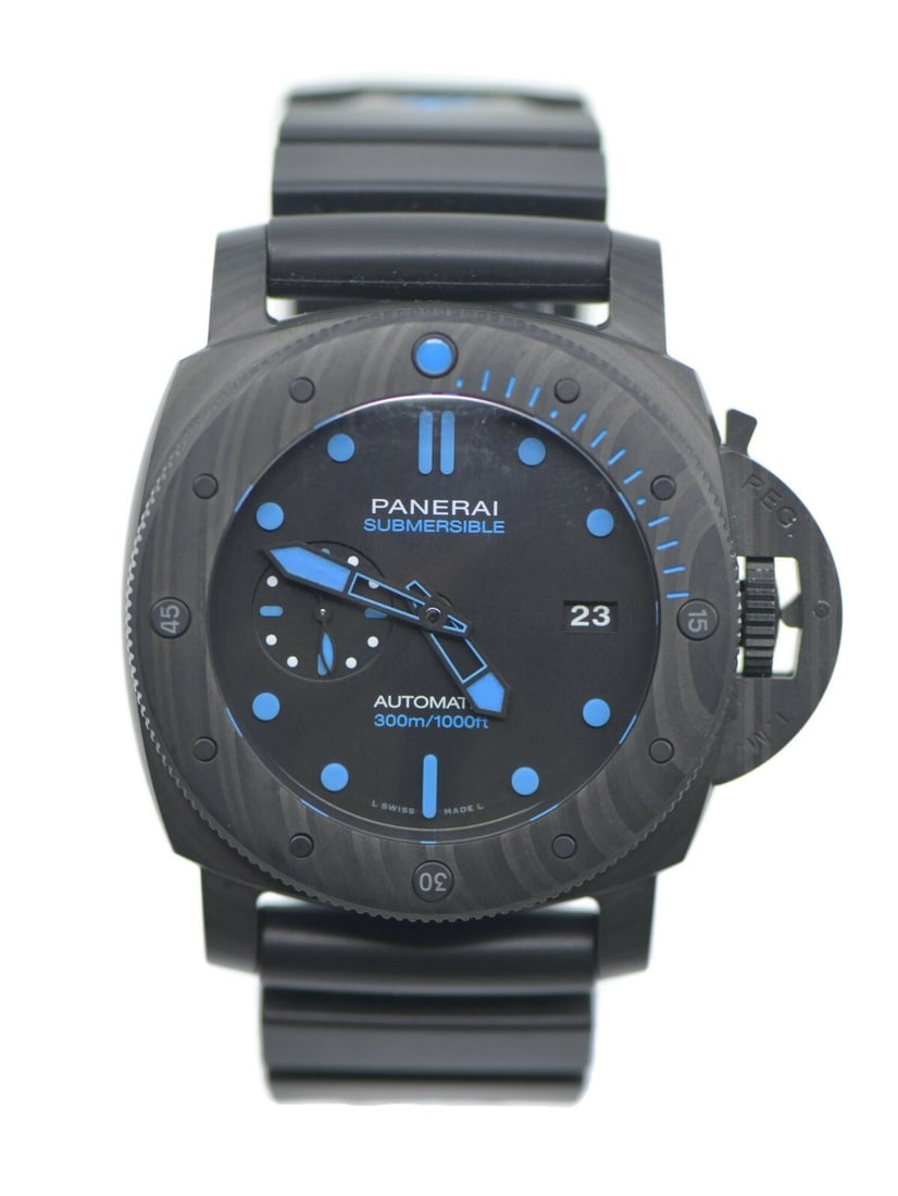 Panerai Submersible Carbotech PAM1616 47mm Black Dial Rubber Band with Box and Papers: Panerai Submersible Carbotech PAM1616 47mm Black Dial Rubber Band with Box and Papers Discover the Panerai Submersible Carbotech Watch PAM1616, a stunning wristwatch that combines durability with eleg