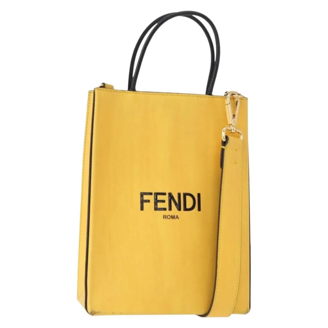 Yellow Leather Pack Shopping Tote by Fendi with 19cm x 25cm x 7cm Dimensions: Yellow Leather Pack Shopping Tote by Fendi with 19cm x 25cm x 7cm Dimensions This Fendi Pack Shopping Tote is crafted from yellow leather and designed for women. The bag is pre-owned and in good condi