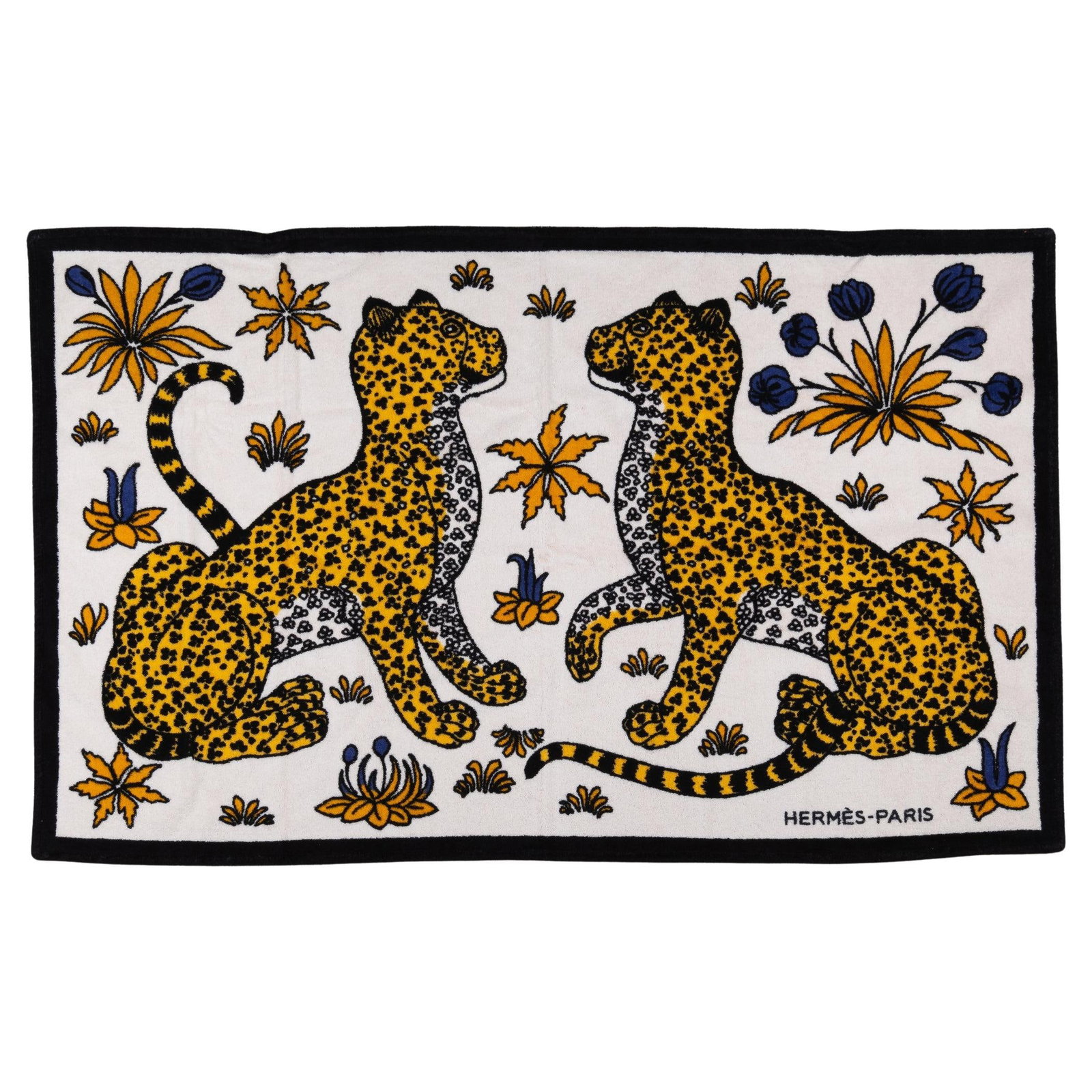 Hermes Guepards Beach Towel with Leopards Design 37 x 63: Hermes Guepards Beach Towel with Leopards Design 37 x 63 Experience luxury at the beach or poolside with this stunning Hermes Guepards Beach Towel. Crafted from high-quality materials, this towel show