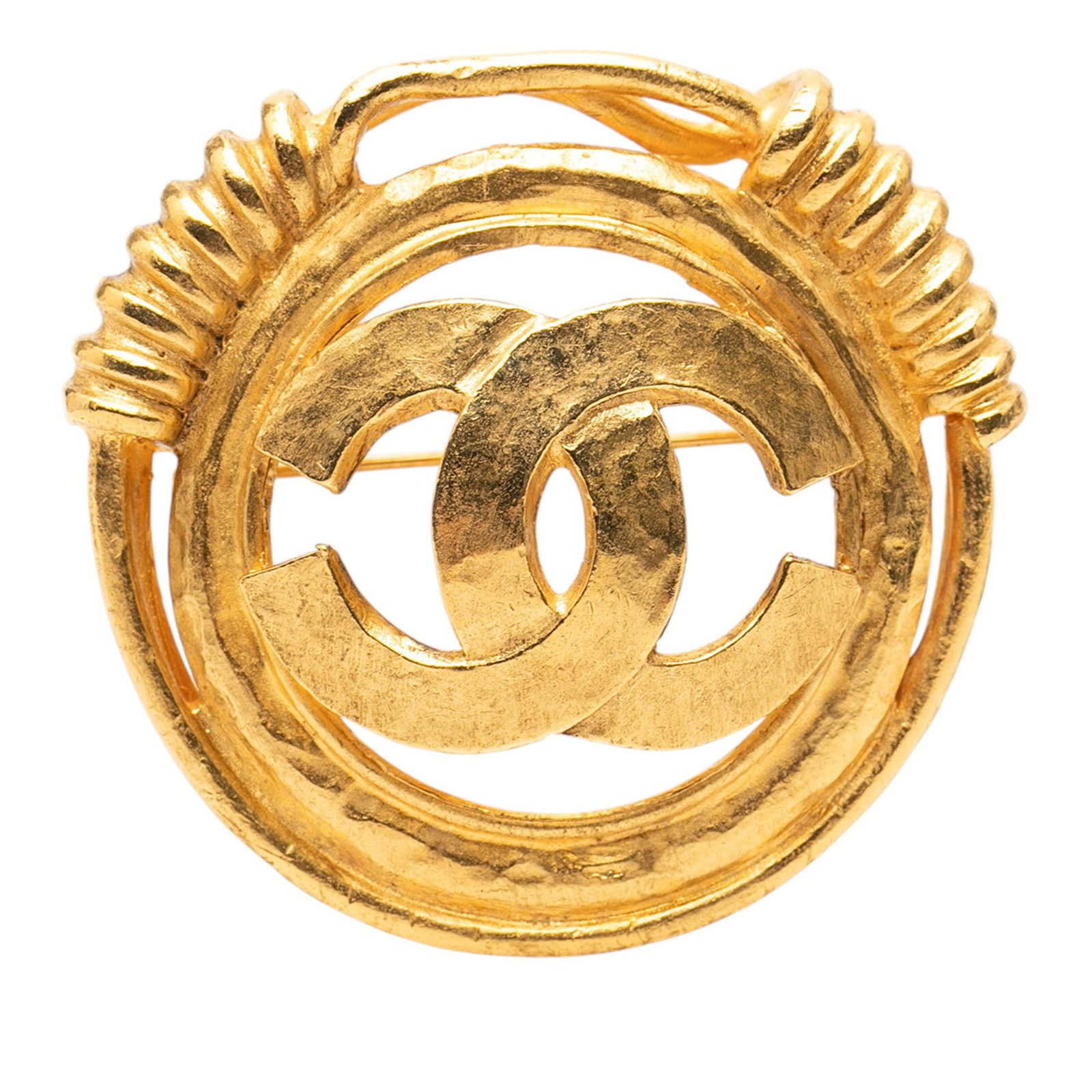 Chanel CC Logo Gold Tone Metal Round Brooch Pin (1 of 3)