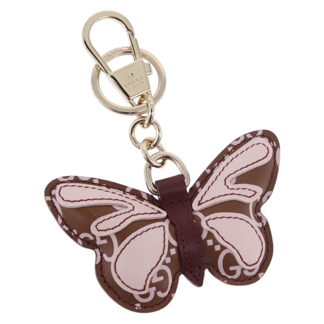 Pink Leather GG Canvas Key Ring Gucci Guccissima Butterfly: Pink Leather GG Canvas Key Ring Gucci Guccissima Butterfly Authentic Gucci Guccissima butterfly key ring in pink leather and GG canvas. Made in Italy, this women's accessory includes the dust bag and 