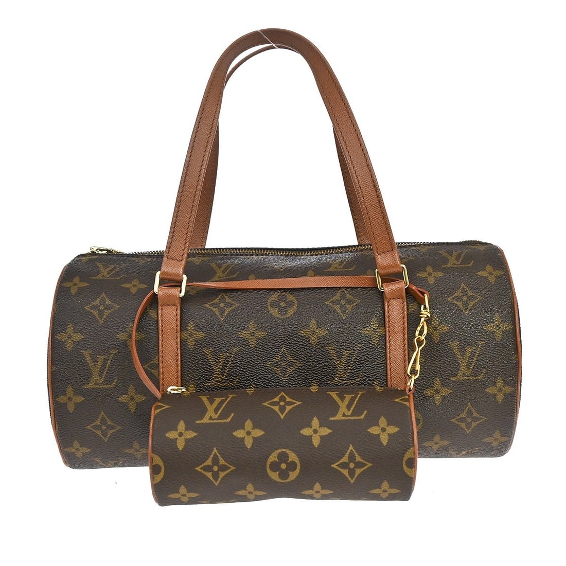 Louis Vuitton Papillon 30 Monogram Canvas Handbag with Pouch M51365: Louis Vuitton Papillon 30 Monogram Canvas Handbag with Pouch M51365 Vintage Louis Vuitton Papillon 30 handbag in brown Monogram canvas with leather trim and double handles. This zip-top handbag includ