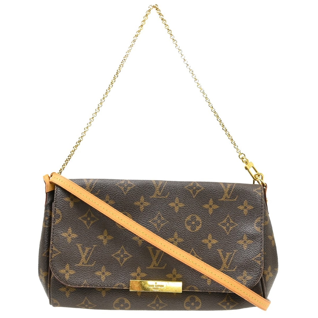 Louis Vuitton Favorite MM Monogram Canvas Shoulder Bag M40718: Louis Vuitton Favorite MM Monogram Canvas Shoulder Bag M40718 Vintage Louis Vuitton Favorite MM shoulder bag in brown Monogram canvas with leather strap details and a magnetic closure. The bag include