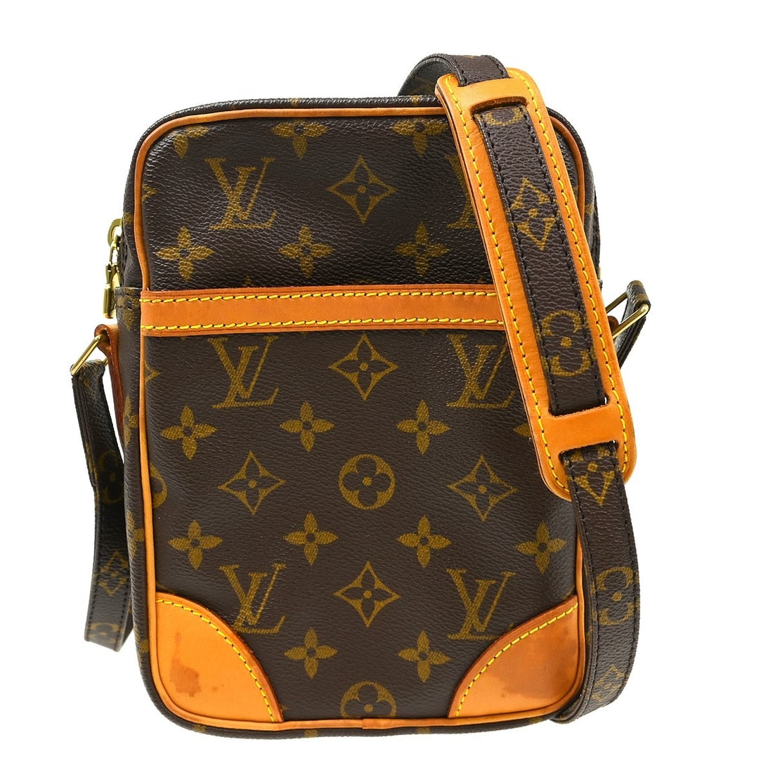 Louis Vuitton Danube Monogram Crossbody Bag M45266 SL0012: Louis Vuitton Danube Monogram Crossbody Bag M45266 SL0012 Vintage Louis Vuitton Danube shoulder bag in brown Monogram canvas and leather with a zip closure, adjustable crossbody strap, and exterior an