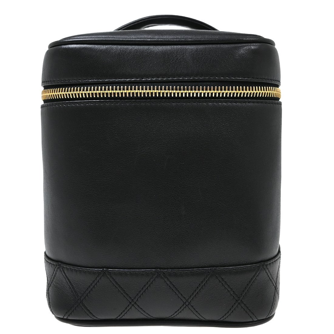 CHANEL CC Cosmetic Vanity Bag Black Lambskin Top Handle: CHANEL CC Cosmetic Vanity Bag Black Lambskin Top Handle Chanel vanity handbag in black lambskin leather with a top handle and zip closure. This medium cosmetic-style bag features logo accents, an inte