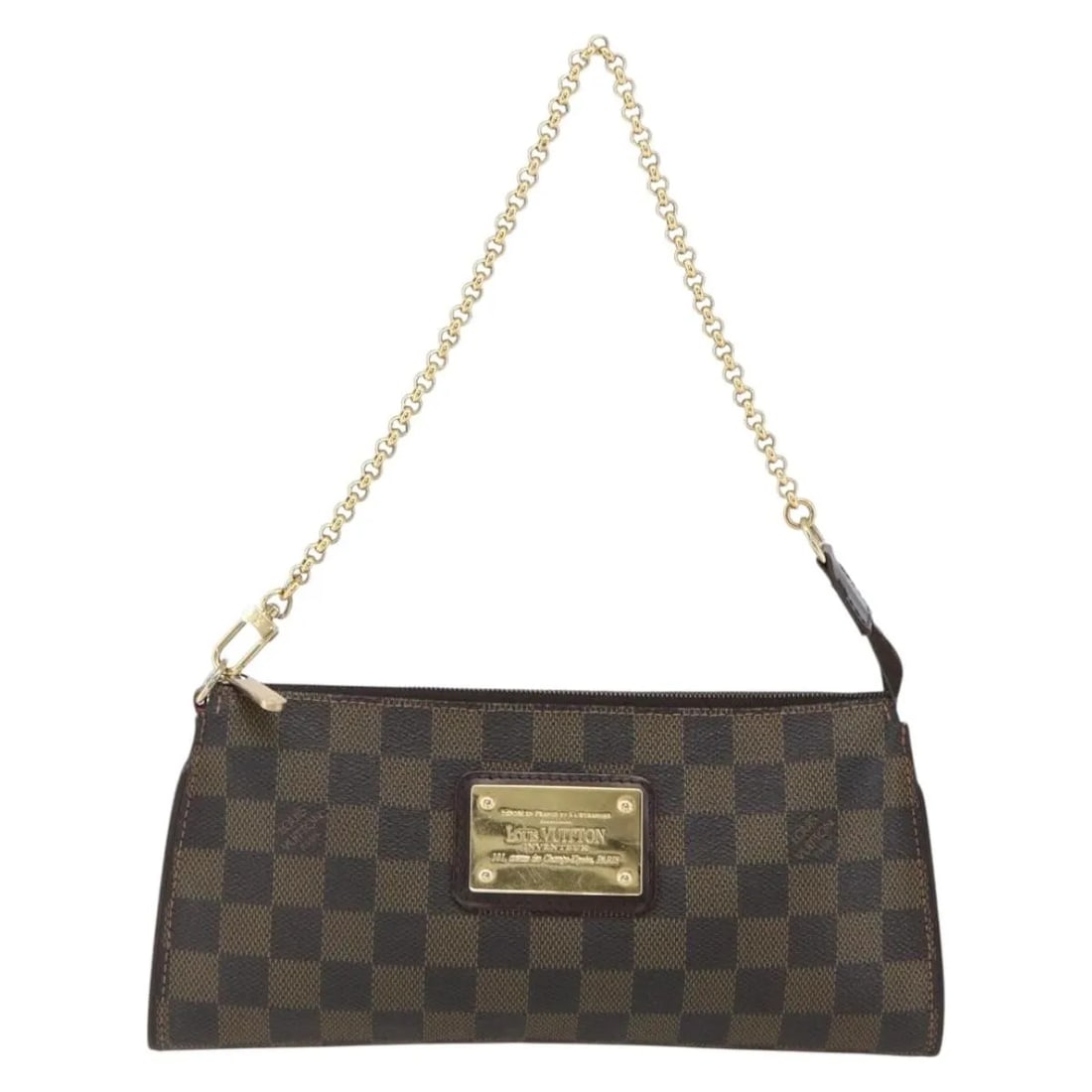 Louis Vuitton Sophie Brown Damier Canvas Handbag: Louis Vuitton Sophie Brown Damier Canvas Handbag This Louis Vuitton Sophie handbag features the iconic Damier canvas in brown, designed for female use. The exterior shows signs of wear including surfa
