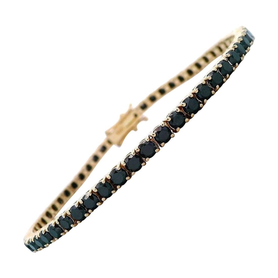 7.06ct Black Diamond Tennis Bracelet 14k Yellow Gold: 7.06ct Black Diamond Tennis Bracelet 14k Yellow Gold This stunning contemporary tennis bracelet features 57 round natural black diamonds totaling 7.06 carats, elegantly set in luxurious 14-karat yello