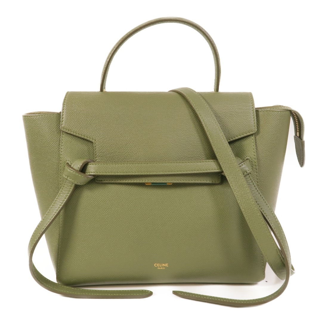 CELINE Micro Belt Bag Green Calfskin 2way Shoulder: CELINE Micro Belt Bag Green Calfskin 2way Shoulder This CELINE Micro Belt Bag is crafted from green calfskin leather and features a versatile 2-way design that can be worn as a shoulder bag or carried