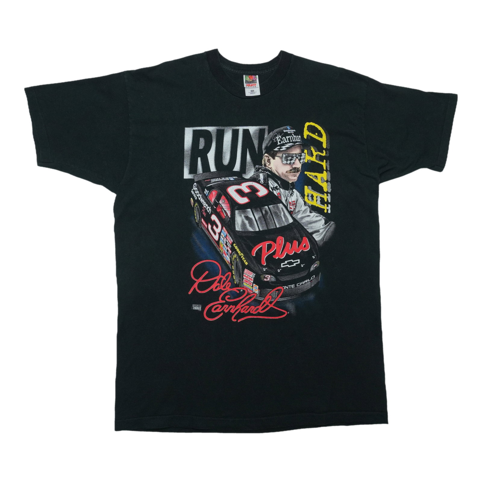 Vintage 1990s Dale Earnhardt Goodwrench Cotton Tee: Vintage 1990s Dale Earnhardt Goodwrench Cotton Tee This is an original vintage 1990s Dale Earnhardt "Run Hard Stop Fast" Goodwrench shirt featuring bold graphics on both the front and back. Made from 