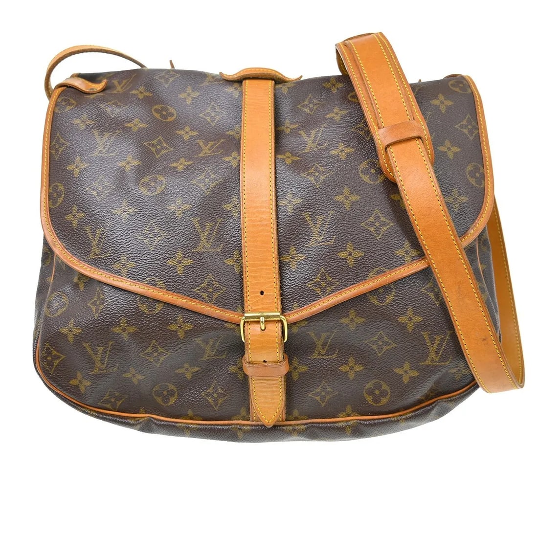 Louis Vuitton Saumur shoulder bag in brown monogram canvas: Louis Vuitton Saumur shoulder bag in brown monogram canvas Louis Vuitton Saumur monogram canvas bag in brown with a unisex design. Made in France, this piece is in good condition with visible wear and