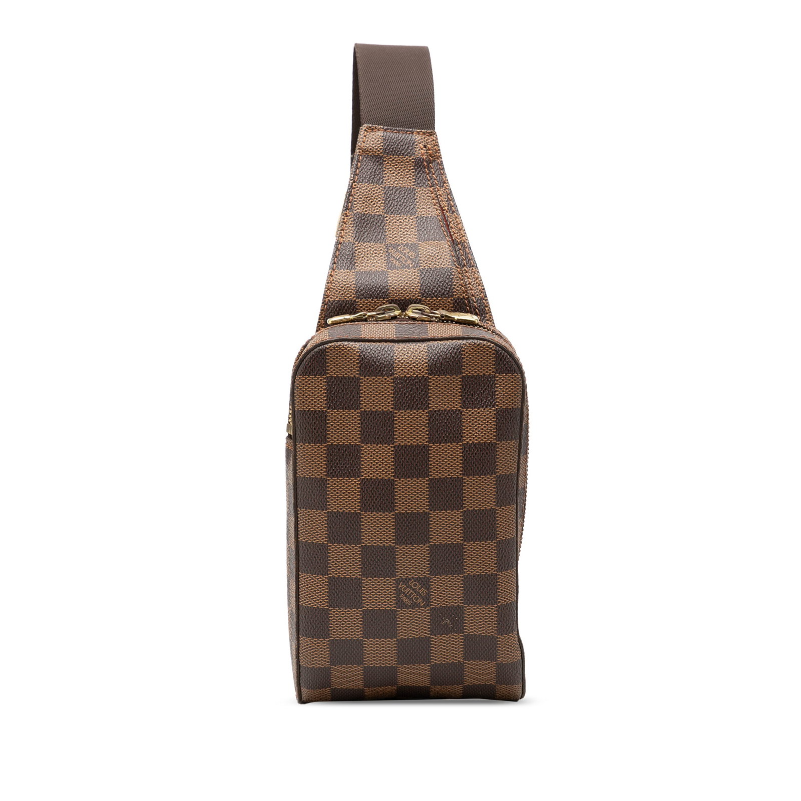 Louis Vuitton Geronimos Brown Damier Ebene Belt Bag: Louis Vuitton Geronimos Brown Damier Ebene Belt Bag Louis Vuitton Damier Ebene Geronimos bag crafted from Damier Ebene canvas with an adjustable flat strap and top zip closure. The item shows conditio