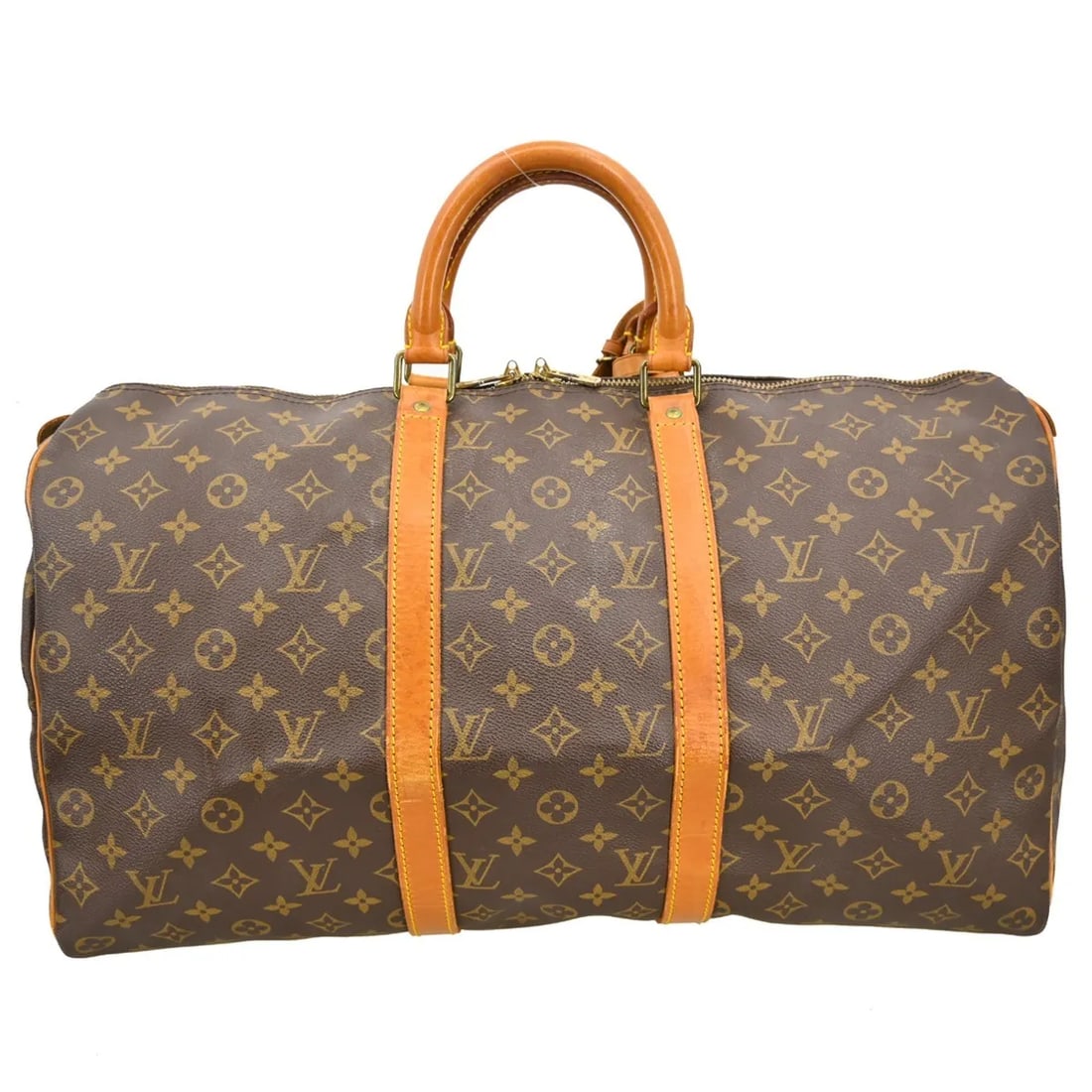 Louis Vuitton Keepall Monogram Canvas Travel Duffel Bag 50cm x 29cm x 22cm: Louis Vuitton Keepall Monogram Canvas Travel Duffel Bag 50cm x 29cm x 22cm This Louis Vuitton Keepall Bag features the iconic Monogram canvas in brown and is designed for unisex use. The bag is crafte