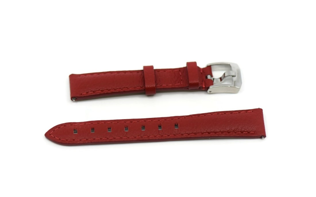 Genuine TAG Heuer Red Leather Wristwatch Band 15.5mm: Genuine TAG Heuer Red Leather Wristwatch Band 15.5mm Enhance your timepiece with this genuine TAG Heuer red leather wristwatch band. Crafted from high-quality leather, this strap features a band width