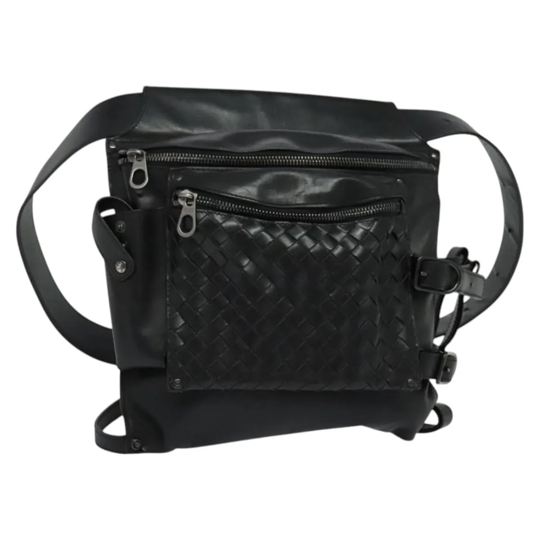 Black Leather Utility Waist Bag by Bottega Veneta Intrecciato (1 of 18)