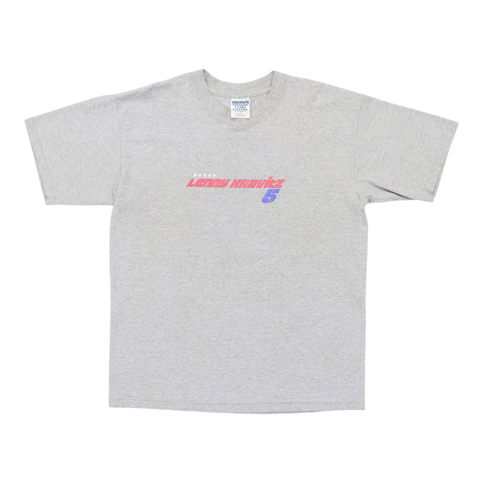 Vintage 1998 Lenny Kravitz 5 Gray Poly Cotton T Shirt: Vintage 1998 Lenny Kravitz 5 Gray Poly Cotton T Shirt This is an original vintage 1998 Lenny Kravitz 5 shirt, not a modern reproduction. Made from a 50/50 poly/cotton blend, it features a gray color w