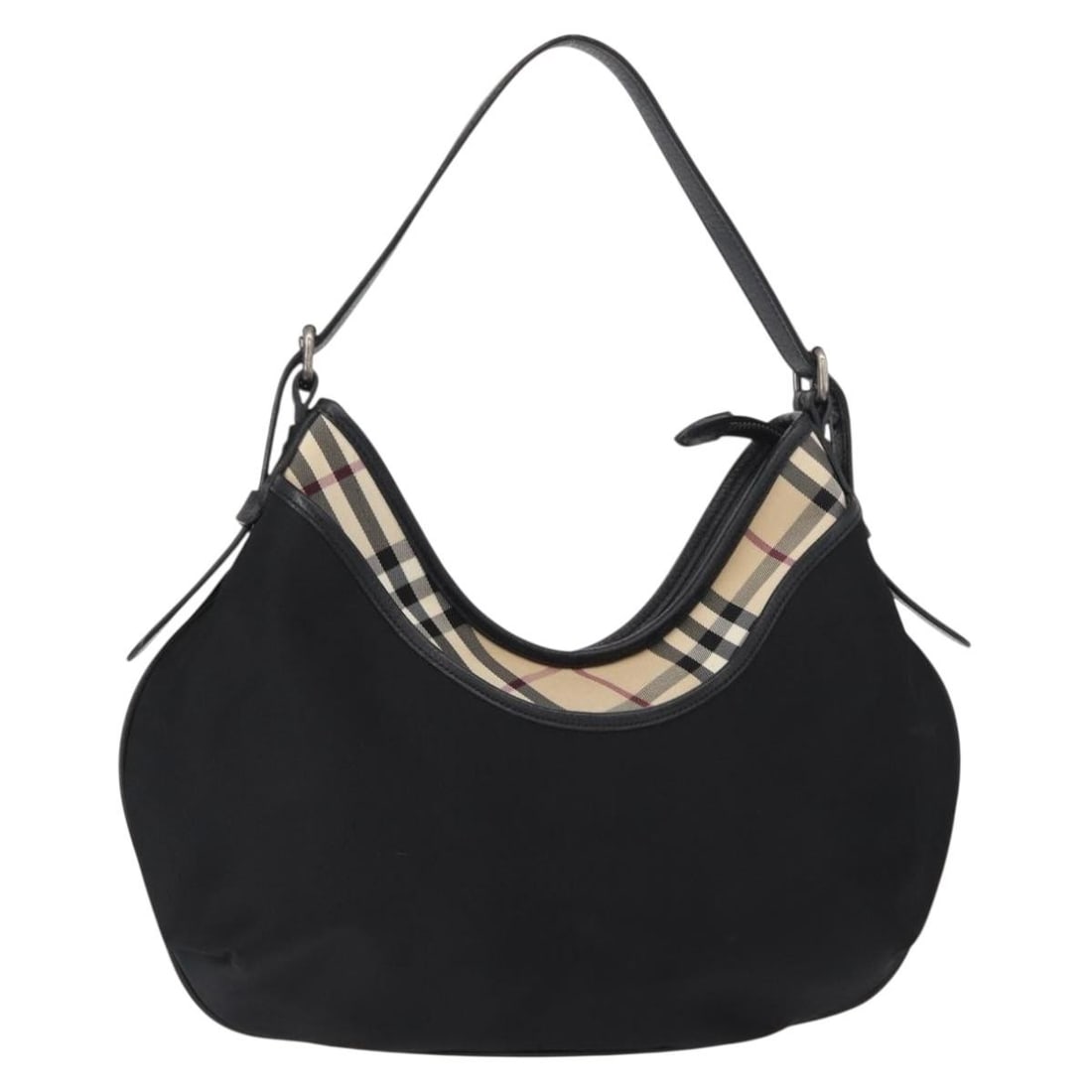 BURBERRY Nova Check Nylon Shoulder Bag Black Silver Auth am9622 (1 of 18)