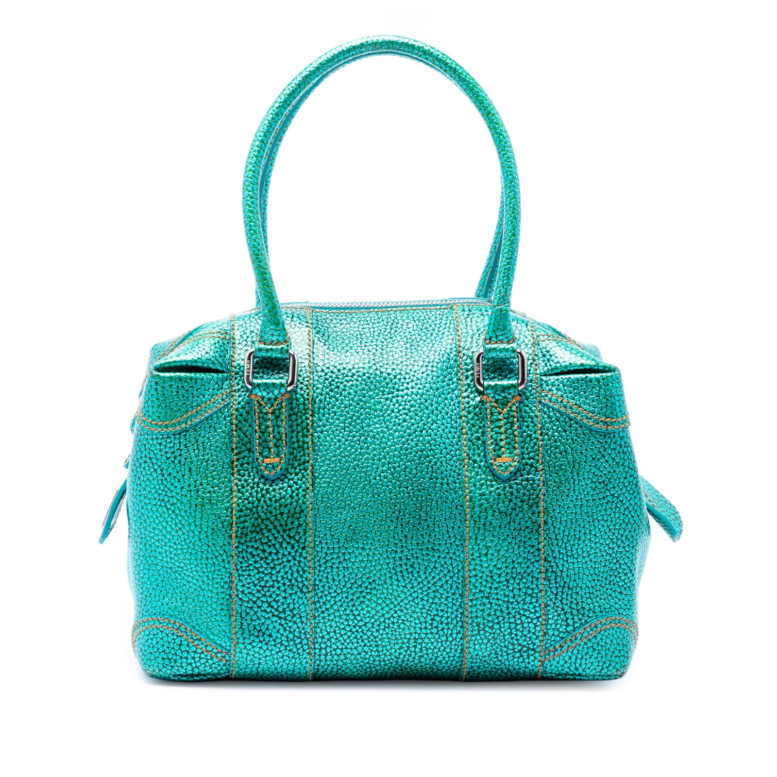 Fendi Boston Bag in Green Metallic Pebbled Leather (1 of 6)