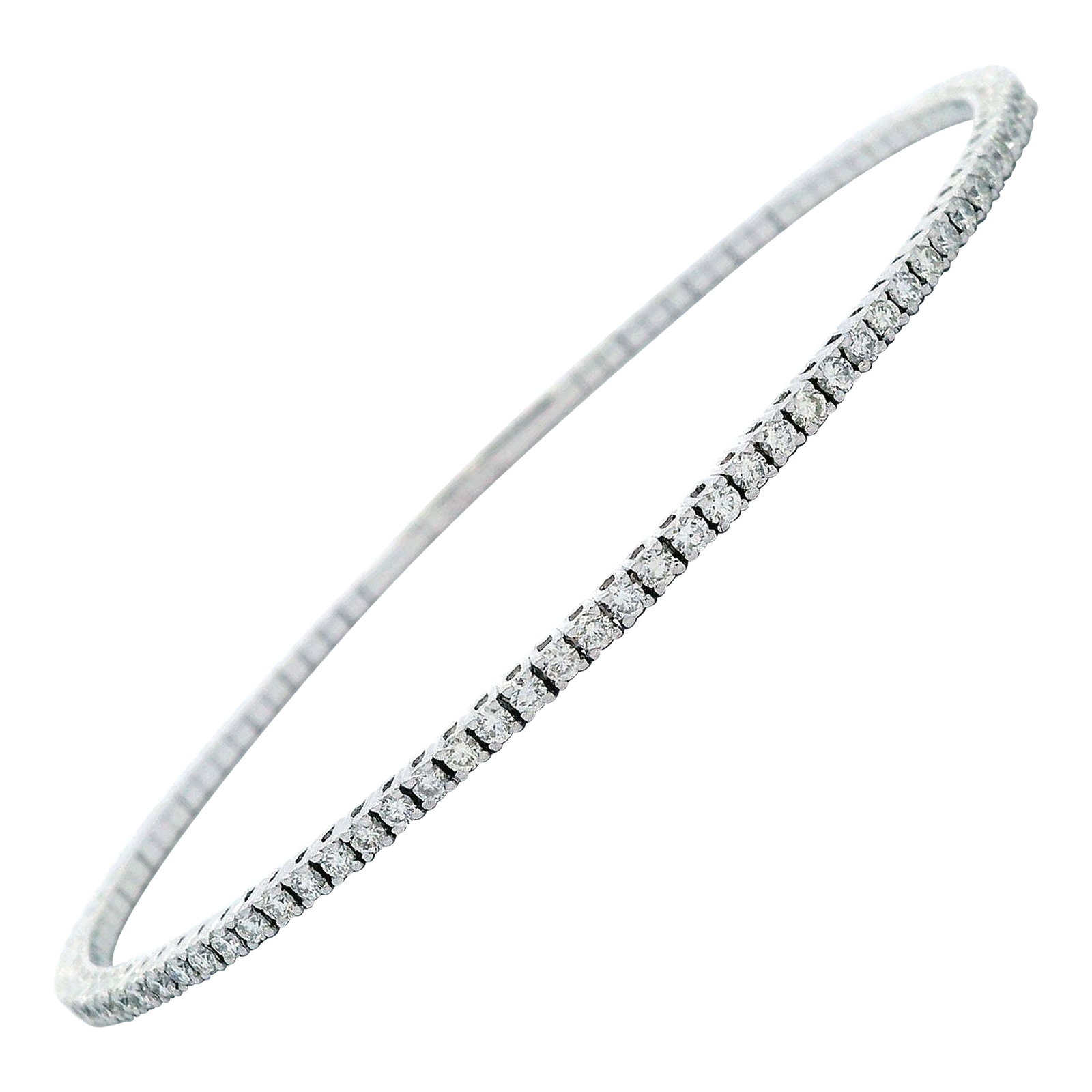 1.48ct Diamond Flexible Tennis Bracelet in 14k White Gold: 1.48ct Diamond Flexible Tennis Bracelet in 14k White Gold This exquisite contemporary flexible tennis bangle bracelet features 93 round diamonds totaling 1.48 carats, showcasing approximately F/G colo