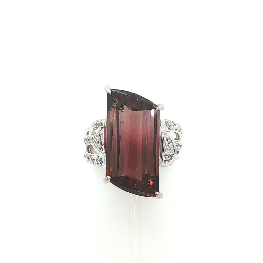 Pink Tourmaline Platinum Cocktail Ring with 18 Diamonds Size 6.5 (1 of 16)