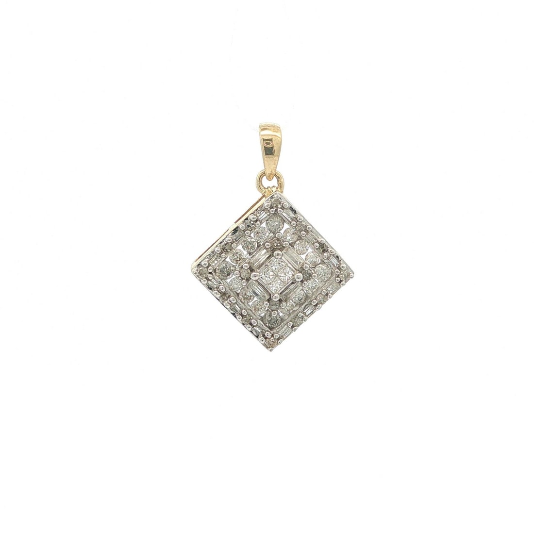 Unbranded 10k Two Tone Gold Diamond Lozenge Pendant 0.55ctw: Unbranded 10k Two Tone Gold Diamond Lozenge Pendant 0.55ctw Lozenge cluster pendant crafted in solid 10k yellow and white gold, set with natural genuine diamonds in an invisible and prong-set arrangem