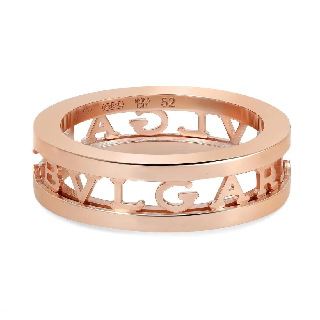 Bvlgari B.Zero1 18K Rose Gold Openwork Spiral Band Ring Size 6: Bvlgari B.Zero1 18K Rose Gold Openwork Spiral Band Ring Size 6 Make a statement with the exquisite Bvlgari B.Zero1 Openwork Logo Spiral Band Ring, a true representation of Bulgari's innovative design 