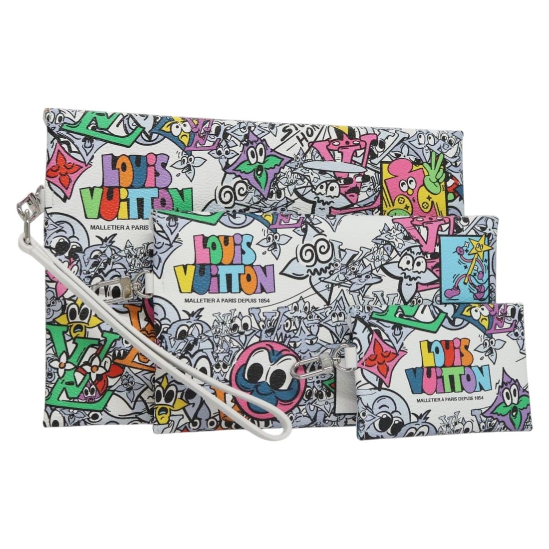 Louis Vuitton Monogram Comics Trio Clutch Bag White M82014 Authentic (1 of 18)