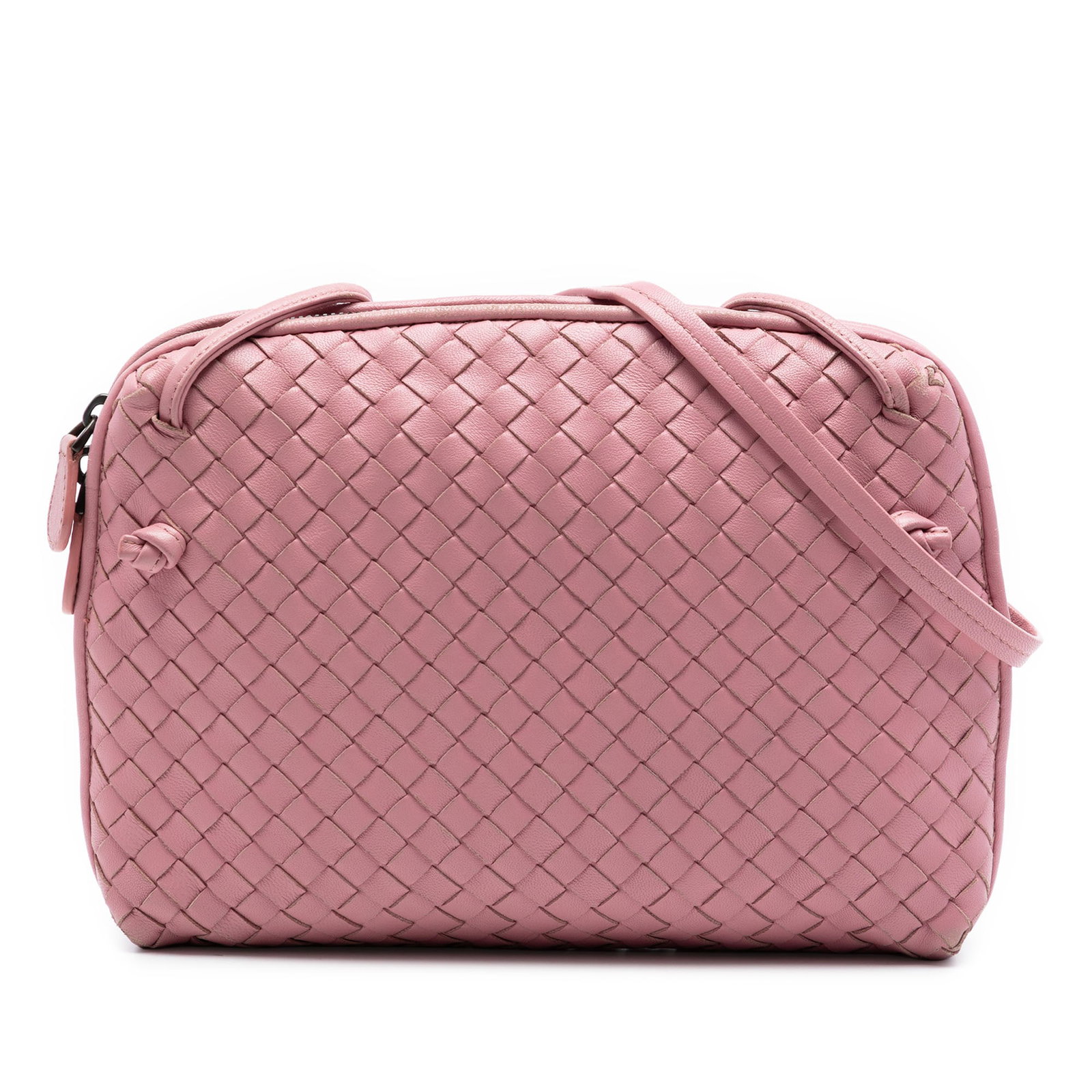 Bottega Veneta Nodini Intrecciato Nappa Leather Crossbody Bag Pink: Bottega Veneta Nodini Intrecciato Nappa Leather Crossbody Bag Pink Bottega Veneta Nodini crossbody bag in pink nappa intrecciato leather. This crossbody style features the brand's signature woven leat