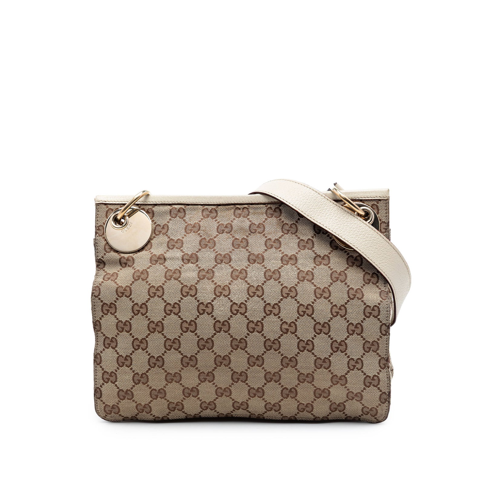 Gucci Eclipse GG Canvas Crossbody Bag with Leather Trim: Gucci Eclipse GG Canvas Crossbody Bag with Leather Trim This Gucci Eclipse crossbody bag is crafted with a GG canvas body and leather trim. It features an adjustable flat leather strap, a top magnetic