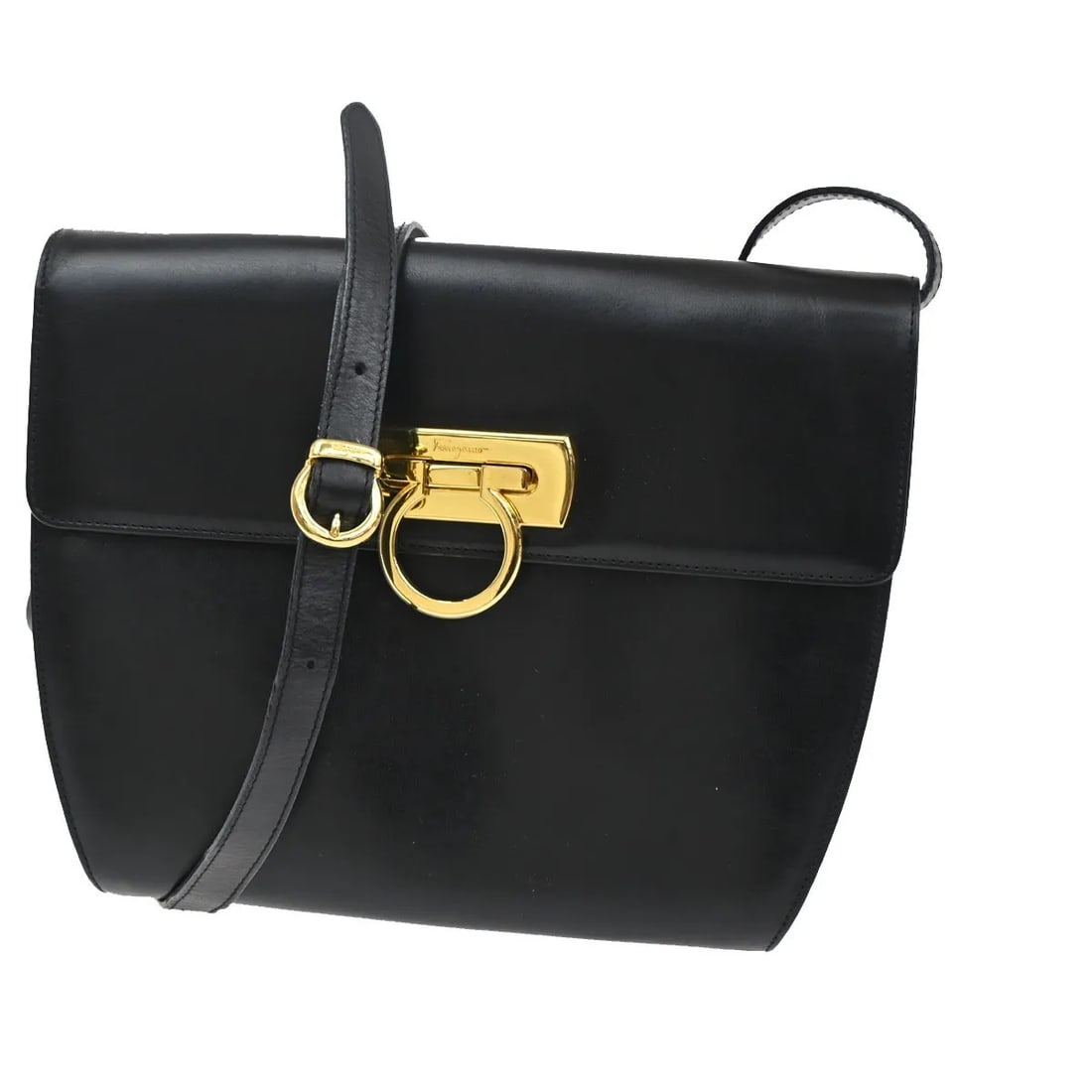 Salvatore Ferragamo Gancini black leather shoulder bag: Salvatore Ferragamo Gancini black leather shoulder bag This Salvatore Ferragamo Gancini shoulder bag is crafted from black leather and designed for women. It features a shoulder strap with additional