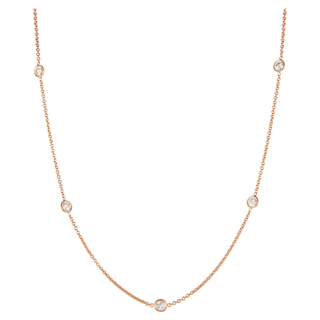 1.60ct Round Diamond Necklace 18k Rose Gold Modern: 1.60ct Round Diamond Necklace 18k Rose Gold Modern This stunning modern necklace features exquisite round brilliant diamonds by the yard, elegantly set in 18 karat rose gold. The necklace showcases fi