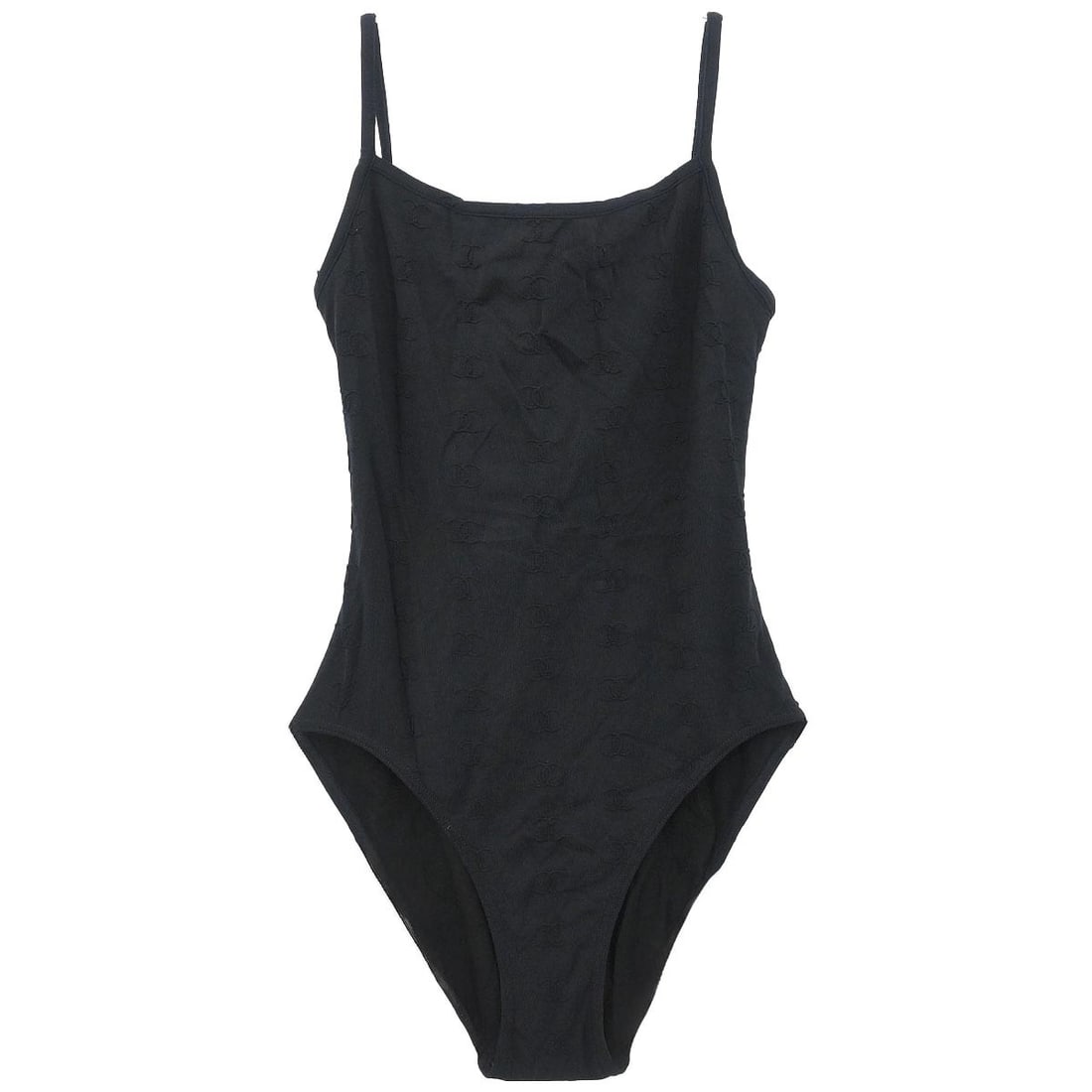 Chanel black logo swimsuit size 38 nylon spandex: Chanel black logo swimsuit size 38 nylon spandex Black Chanel swimwear swimsuit for women with logo accents. Made in France, this piece is crafted from nylon and spandex and is labeled size 38. It sho