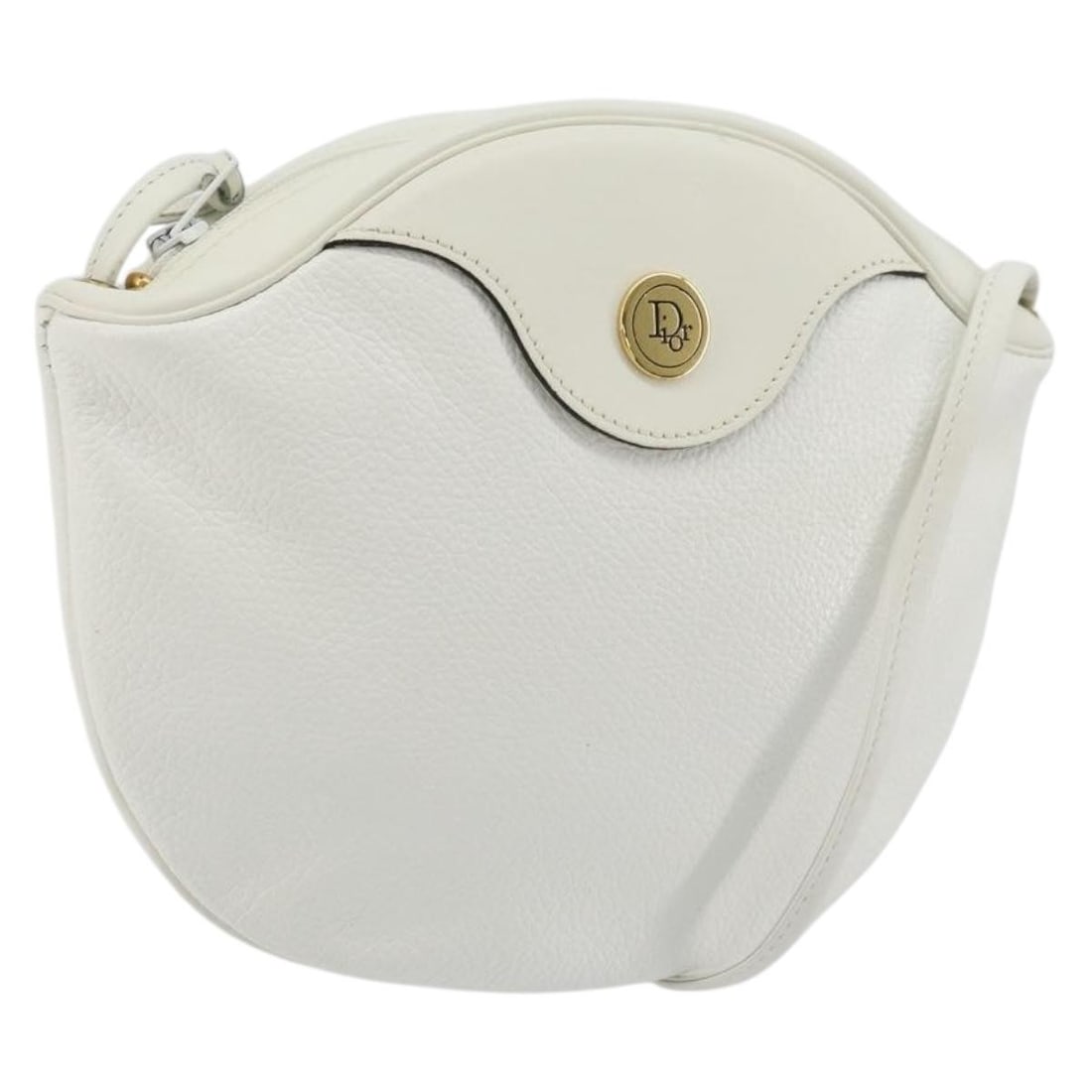 Christian Dior white leather shoulder bag with dust bag: Christian Dior white leather shoulder bag with dust bag This Christian Dior shoulder bag features a sleek white and gold leather exterior, complemented by a practical shoulder strap with a drop of app