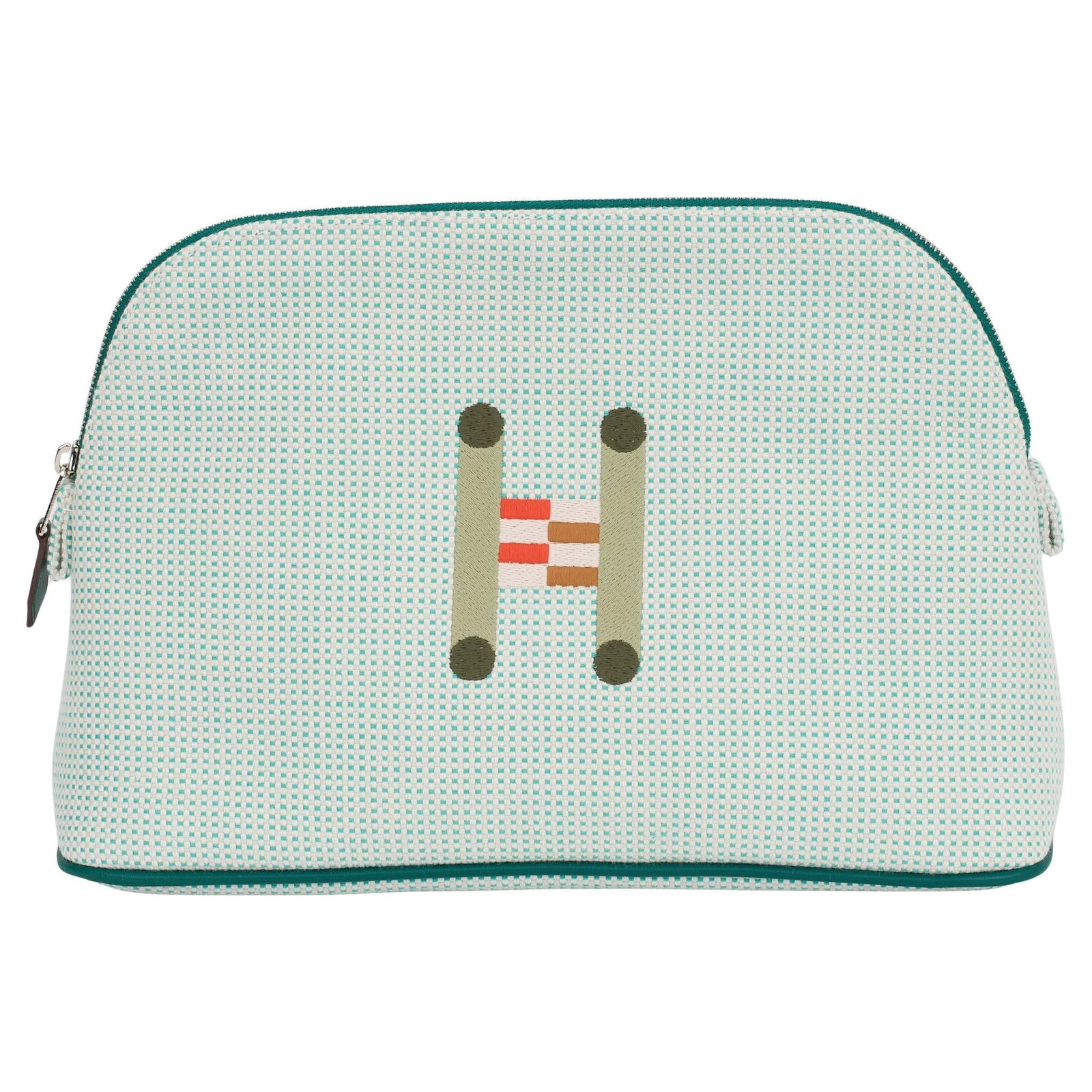 Hermes Bolide Crazy H Case Green Cotton with Lambskin Trim: Hermes Bolide Crazy H Case Green Cotton with Lambskin Trim Introducing the Hermes Bolide Crazy H Case in a stunning green hue, meticulously crafted for both style and functionality. This elegant case 
