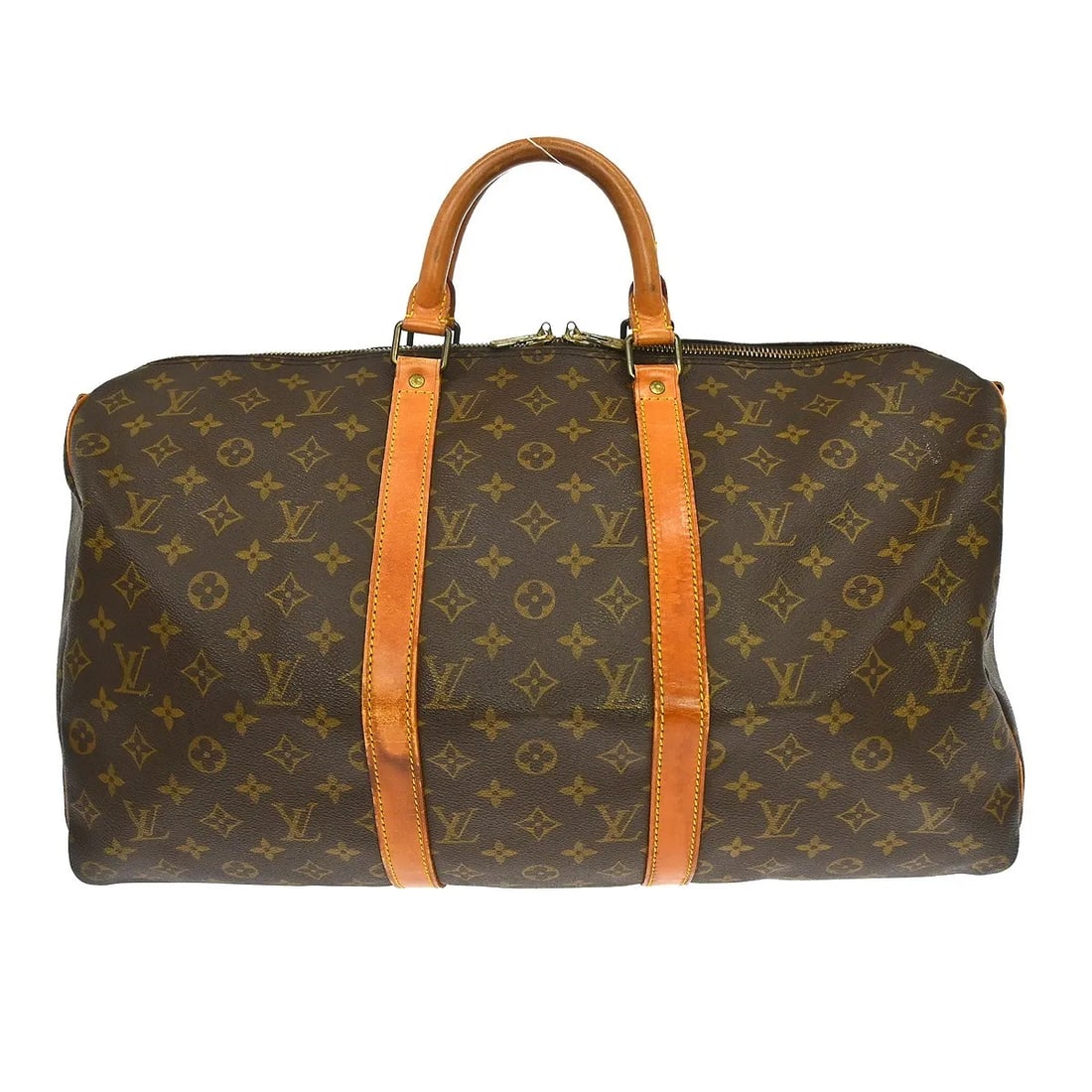 Louis Vuitton Keepall Bandouliere Monogram Canvas Travel Bag: Louis Vuitton Keepall Bandouliere Monogram Canvas Travel Bag Louis Vuitton Keepall Bandouliere in brown monogram canvas. This unisex bag is in fair condition with visible wear, including scuffs, crack