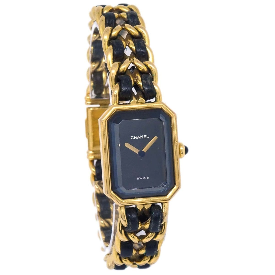 CHANEL Premiere XL Quartz Wristwatch Gold Plated Leather Black Gold: CHANEL Premiere XL Quartz Wristwatch Gold Plated Leather Black Gold Chanel Premiere #XL wristwatch with a quartz movement and analog display. This women's watch features a black and gold-tone design w