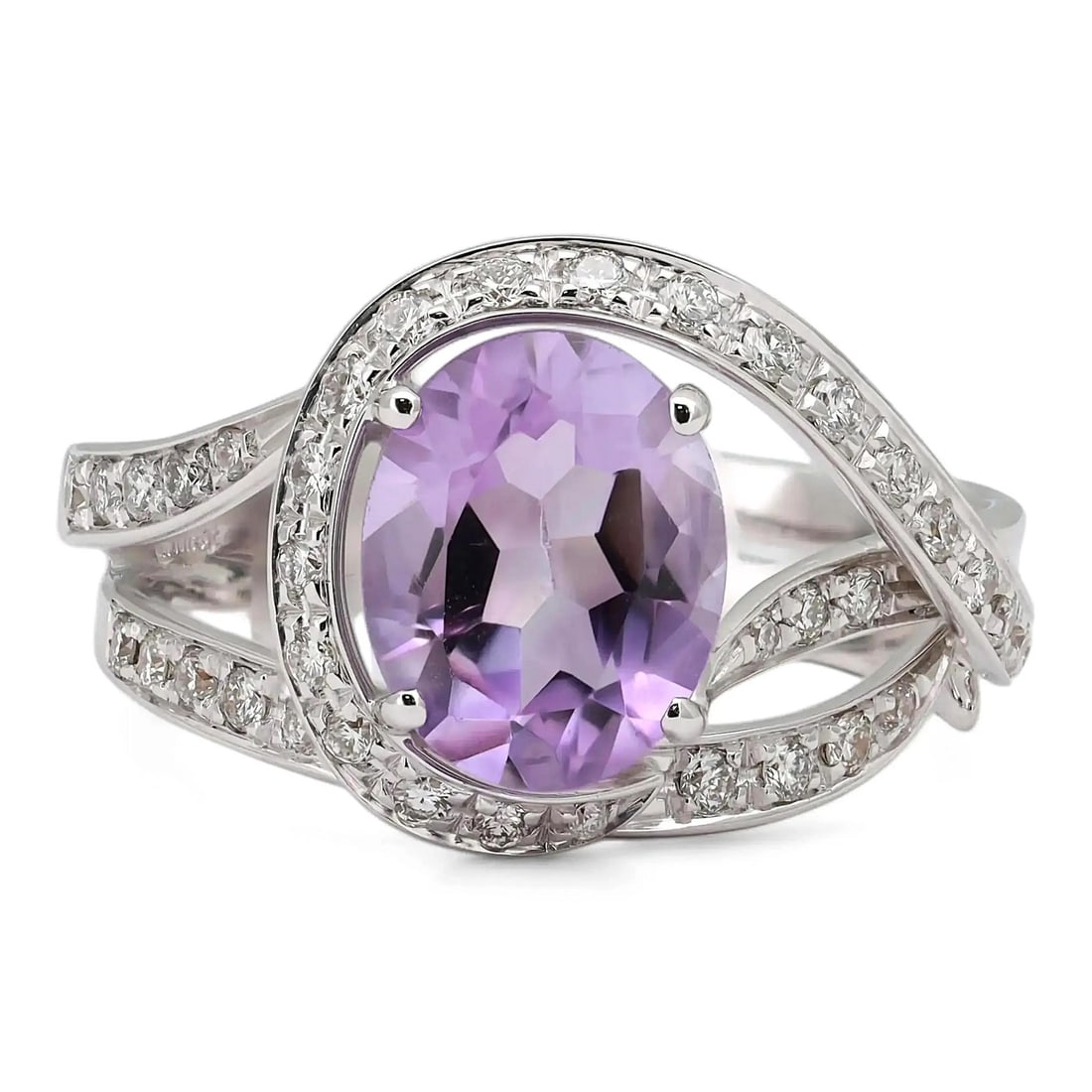 Amethyst and Diamond Crossover Ring in 18K White Gold by Salvini Size 6.75 (1 of 5)