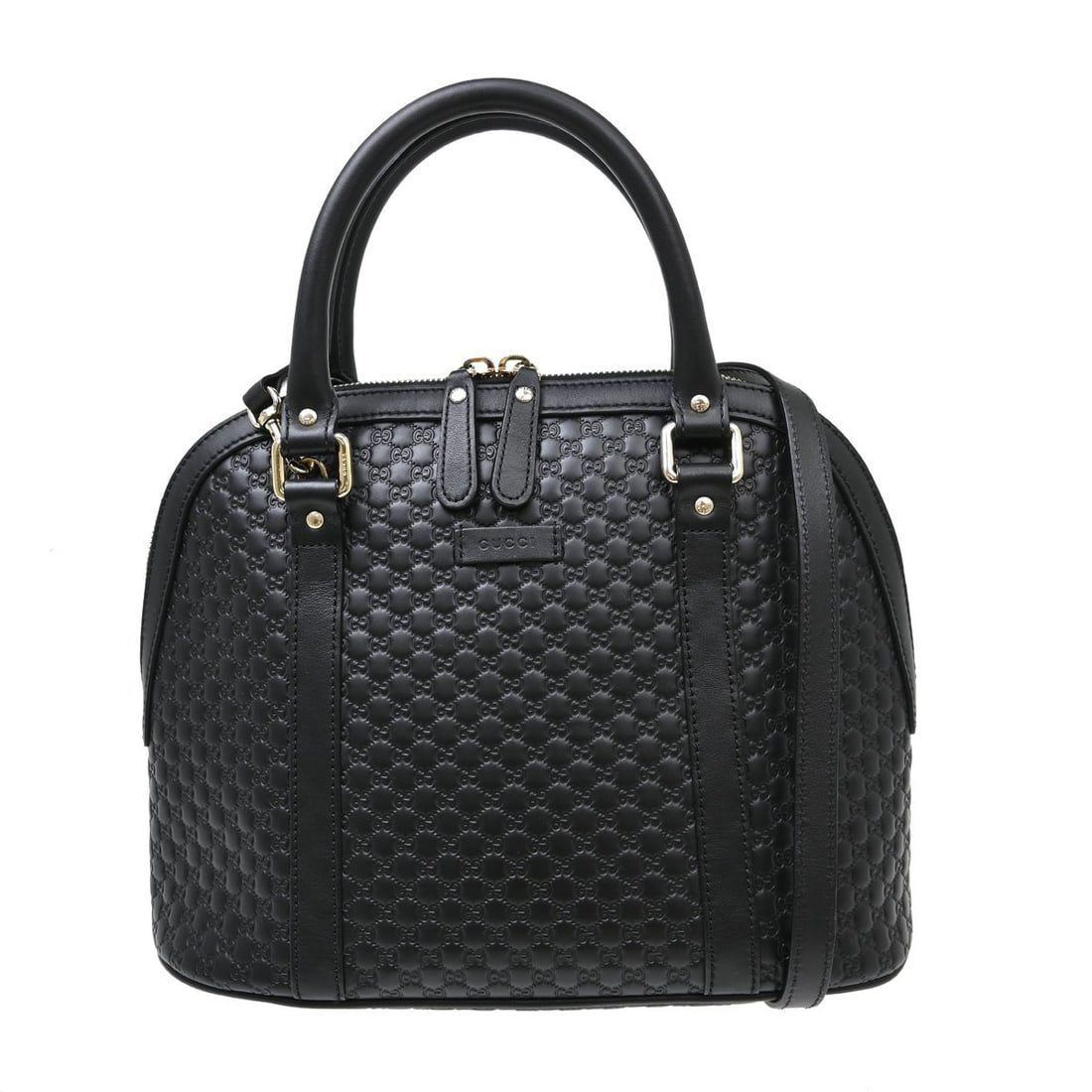 Gucci GG Small Black 2 Way Top Handle Bag 449663 520981: Gucci GG Small Black 2 Way Top Handle Bag 449663 520981 Vintage Gucci 2-way handbag in black with Micro GG pattern. This women's top handle bag features a zip closure, black lining, and a leather hand