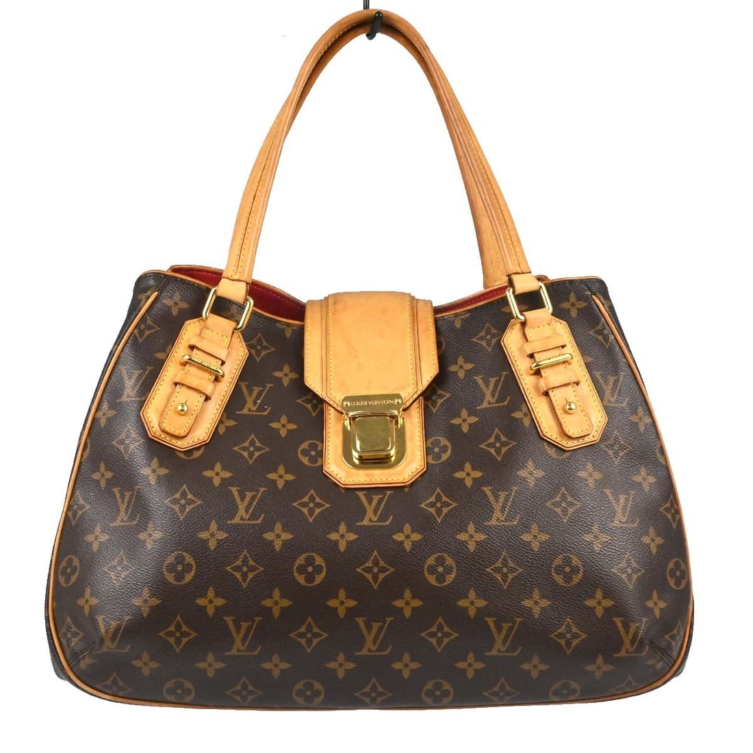 Louis Vuitton Pallas MM Monogram Shoulder Bag Brown Leather: Louis Vuitton Pallas MM Monogram Shoulder Bag Brown Leather Vintage Louis Vuitton shoulder bag in brown monogram canvas and leather with double handles, buckle closure, logo accents, and gold-color ha
