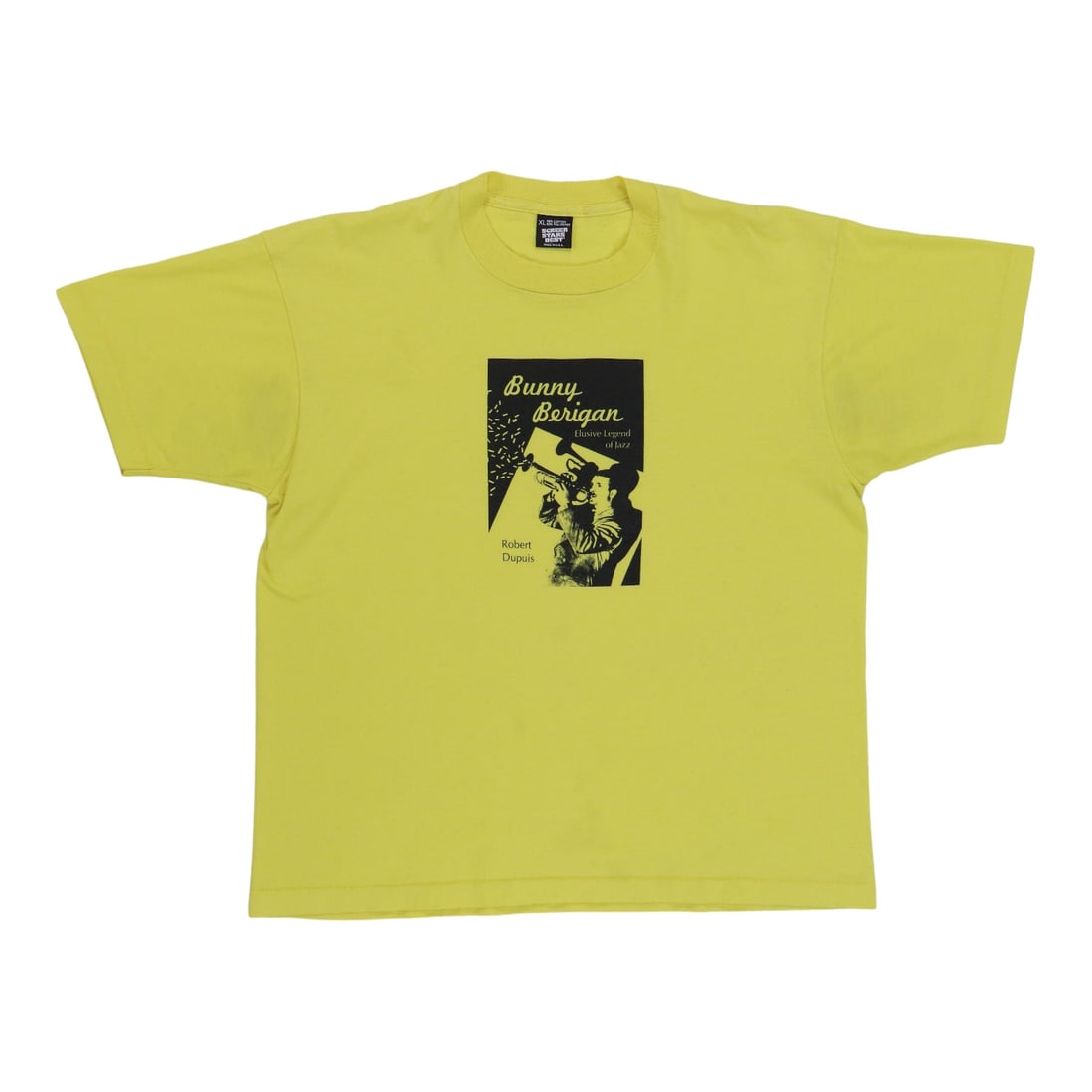 Vintage 1990s Bunny Berigan Yellow Jazz Graphic Poly Cotton Shirt XL (1 of 4)