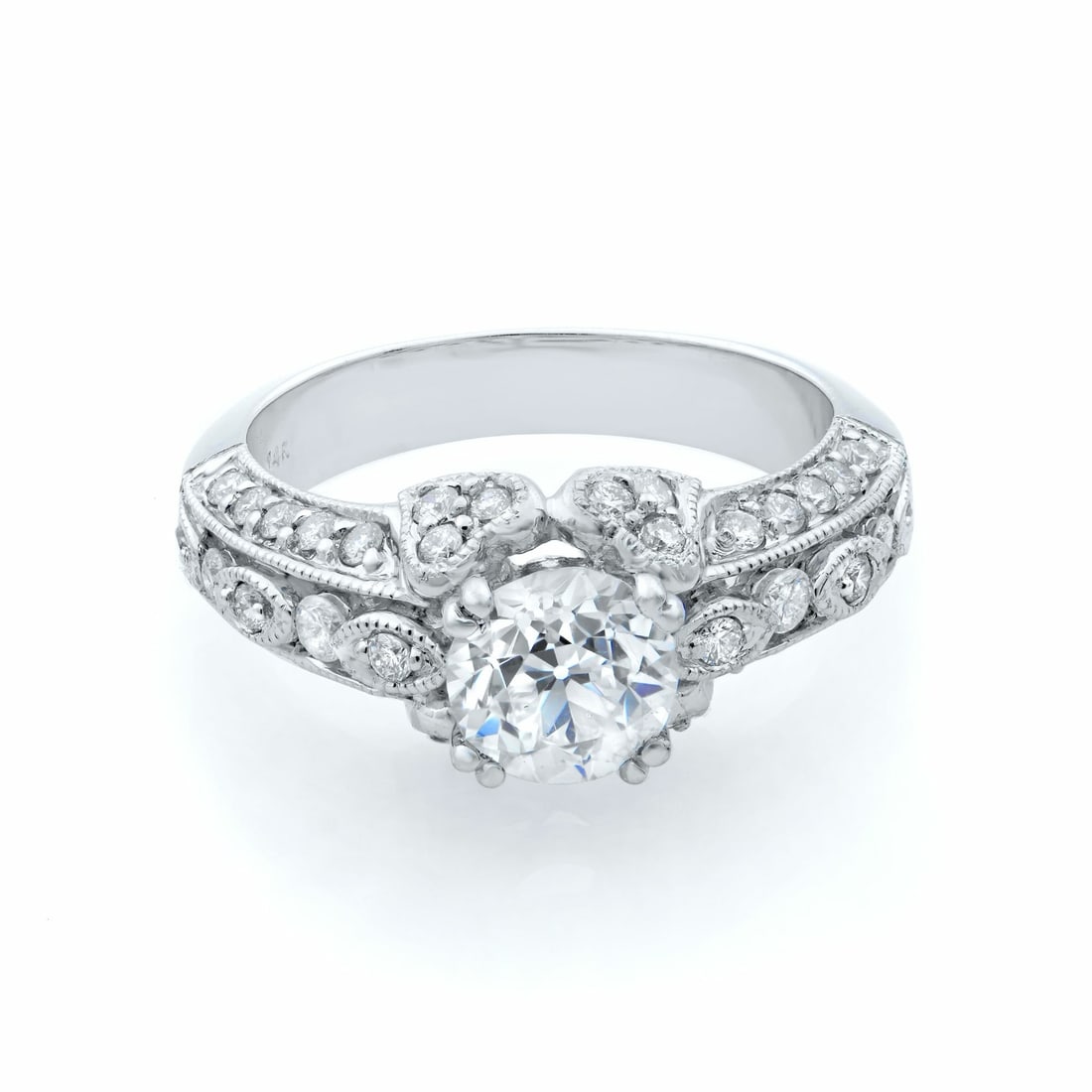 Rachel Koen 14K White Gold 1.65Cttw Round Diamond Engagement Ring: Rachel Koen 14K White Gold 1.65Cttw Round Diamond Engagement Ring This exquisite engagement ring from Rachel Koen is crafted in 14K white gold and features a stunning 1.00 carat round cut diamond at i