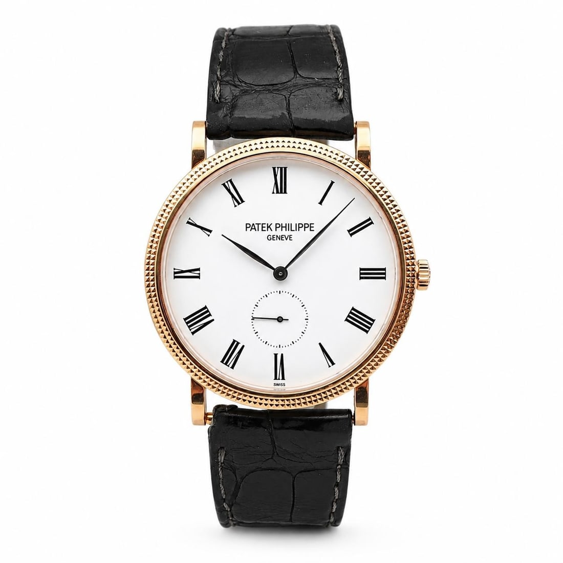 Patek Philippe Calatrava 5119R 36mm Rose Gold Manual Wind Watch: Patek Philippe Calatrava 5119R 36mm Rose Gold Manual Wind Watch This Patek Philippe Calatrava wristwatch features a 36mm round case crafted from 18K rose gold with a polished finish. It is powered by 