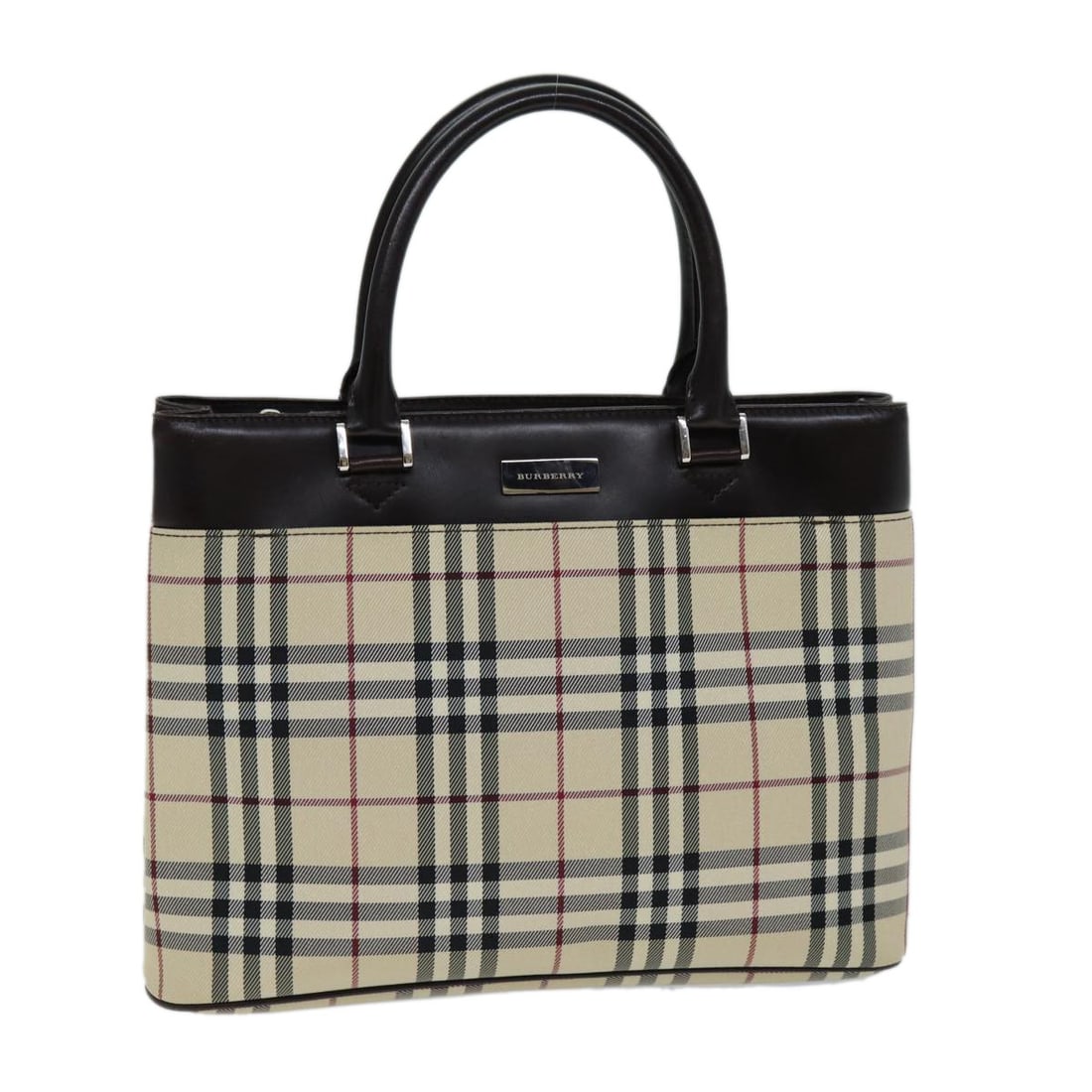 Burberry beige canvas handbag Nova Check Italy: Burberry beige canvas handbag Nova Check Italy This Burberry Nova Check handbag features a classic beige canvas exterior with the iconic check pattern. Designed for women, the bag offers a structured 